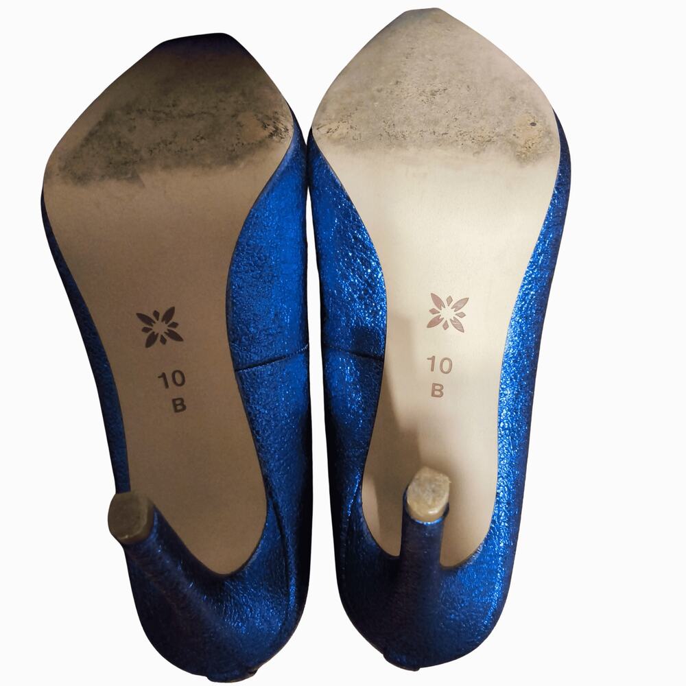 BCBGeneration Blue Metallic SZ 10 Pointed Toe Heels Pumps Stiletto Women - Picture 6 of 6
